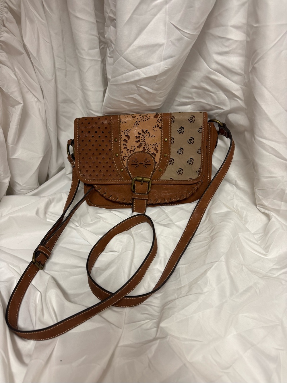 Vintage/Boho Mariposa Leather Patchwork Crossbody Bag